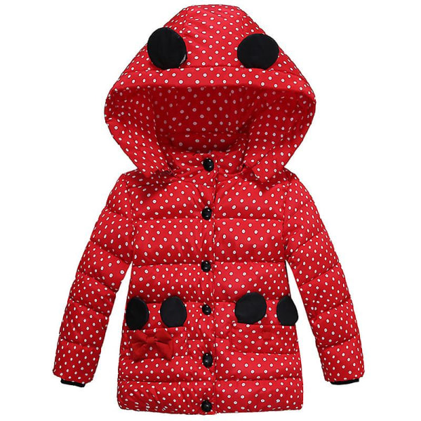 Paddingsjakke for jenter med polka dots, varm vinterjakke med hette Red 4-5 Years