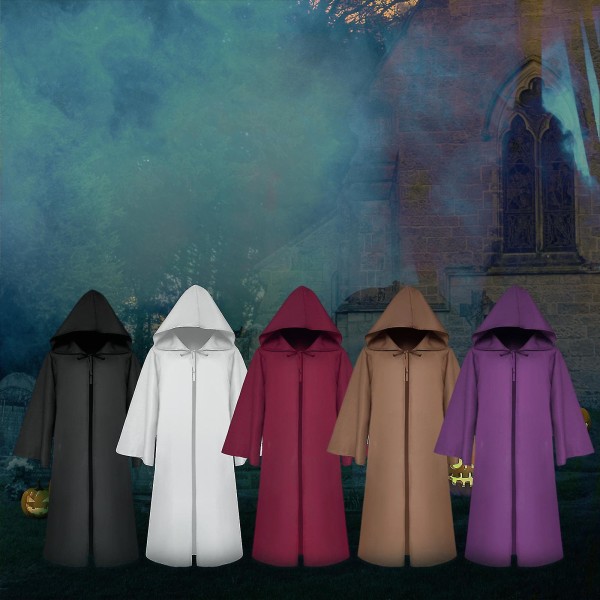 Halloween-huvkappa Unisex Barn Barn Cape Roll Cosplay Lång mantel Gotiska kostymer Ytterkläder Solid medeltida mantel Halloween-fest rekvisita Purple S