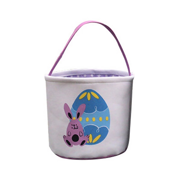 Bunny Printing Påskeæg Gave Opbevaring Kurv Lærred Tote Håndtaske Bucket Bag Purple