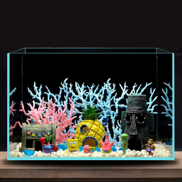Ny, egnet SpongeBob Akvarium Decoration Betta Small Fish Tank Ornament, sæt med 3