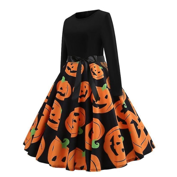 Halloween Klänningar Skeleton Pumpkin Printed Cosplay Party Costume D_5 orange XL