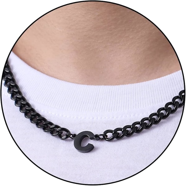Initial A-z Cuban Link Chain Halsband För Pojkar Män Kvinnor Brevhänge Rostfritt stål 6,5 mm 18+2 Inches Smycken Present Black C