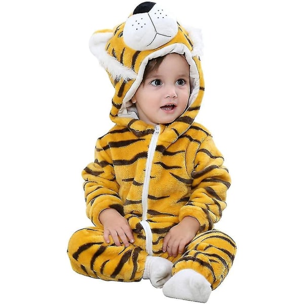 Unisex Baby Dyre Kostume Vinter Efterår Flanel Hættetrøje Romper Cosplay Tiger 90