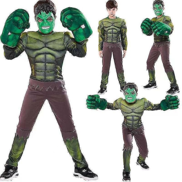 2023 Barn Grön Giant Hero Muscle Halloween Kostymer Fancy Pojkar Superhjältar Karneval Cosplay Kläder Mask Barn Julklappar costumes and mask M