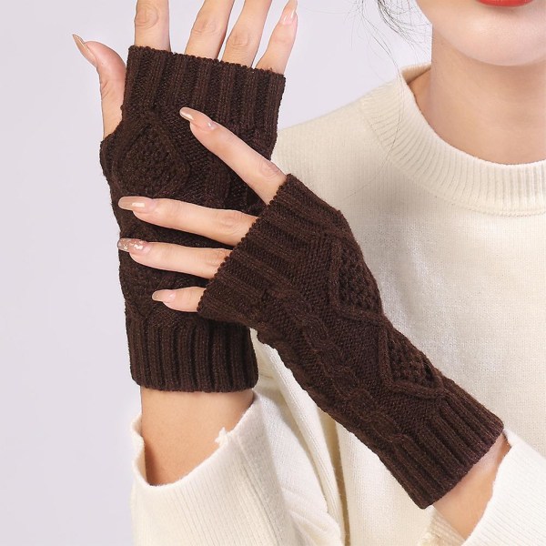 Vinter halvfinger strikkede handsker holder varmen bløde Hudvenlige udendørs håndvarmere strikket vante Wine Red
