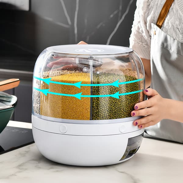 Household 6-Compartment Rotating Rice Storage Box Multifunctional Large Capacity Bottles for Nuts Grains White White White Small