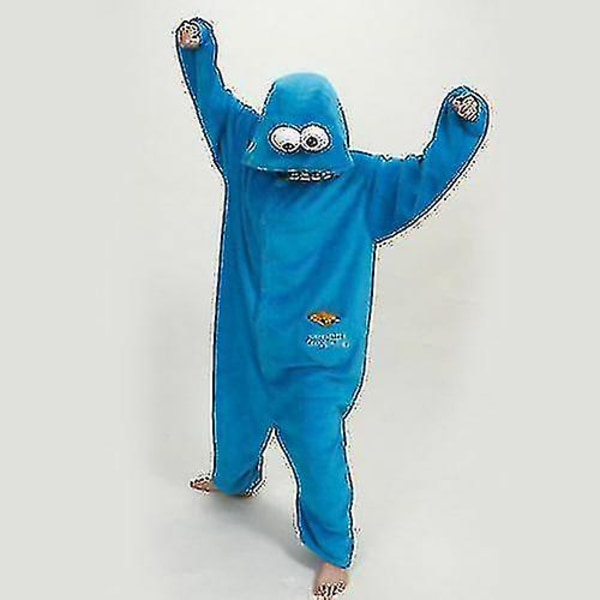 Vuxen Sesam Street Cookie Monster Kostym Pyjamas Outfit blue XL