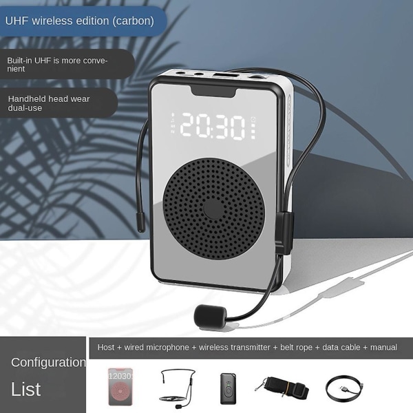 Trådløs stemmeforsterker Bluetooth-mikrofonhøyttaler med mikrofonhodesett, for turguide-svart