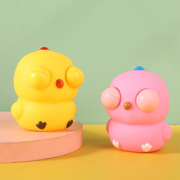 Chick Squeeze Toy Kyckling Antistressleksak Rolig ögonglob Burst Docka Stress relief Mjuk TPR Nypleksak Vuxna Tonåringar Sensorisk terapi Fidget Toy Pink