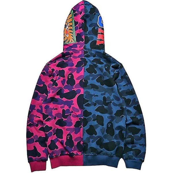 Shark Ape Bape Hoodie Camo Print Polyester Tröja Casual Lös Zip Hoodie Jacka För Män Kvinnor purple blue L