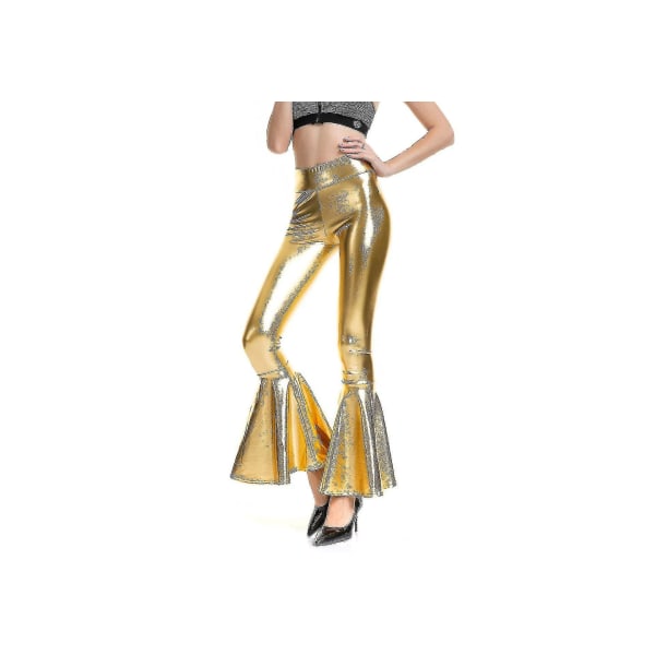 Damebukser med utsving Havfrue Bukser med brede ben Hippie Metallic Pants_fs Gold XL