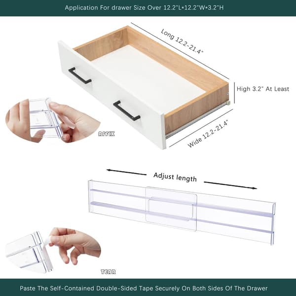 Drawer Dividers, 8 Pieces, Adjustable Extendable Plastic Organizer, Transparent