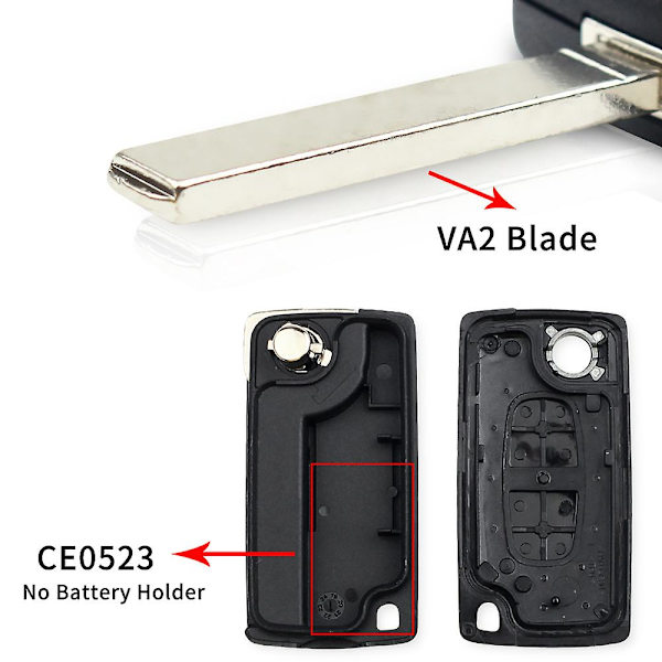 Udskiftning af bilnøgleskal Flip til Fiat Scudo Ulysse Passende Lancia Phedra Hu83/va2 Klinge Ce0523 Ce0536 2/3/4 Knapper Fob Etui VA2 CE0523 3 Buttons