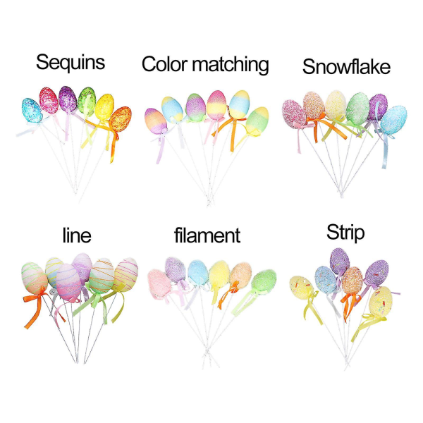 6 st ägg av skum för påskdekoration, påskäggkvist, ägg av skum för påskdekoration, 4x6 cm filament