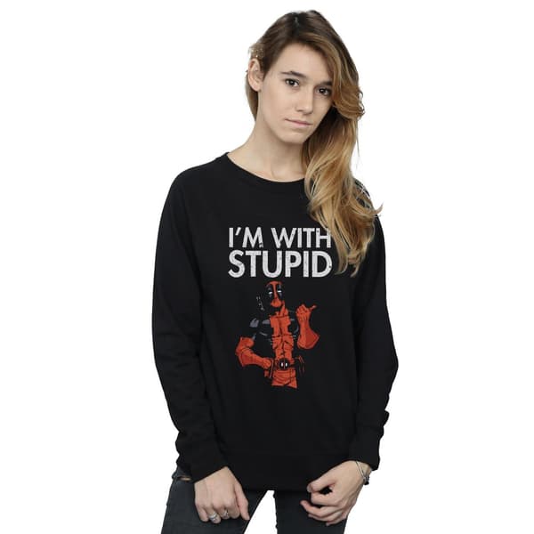 Marvel Dame/Kvinder Deadpool I´m With Stupid Sweatshirt M Sort Sort Black M