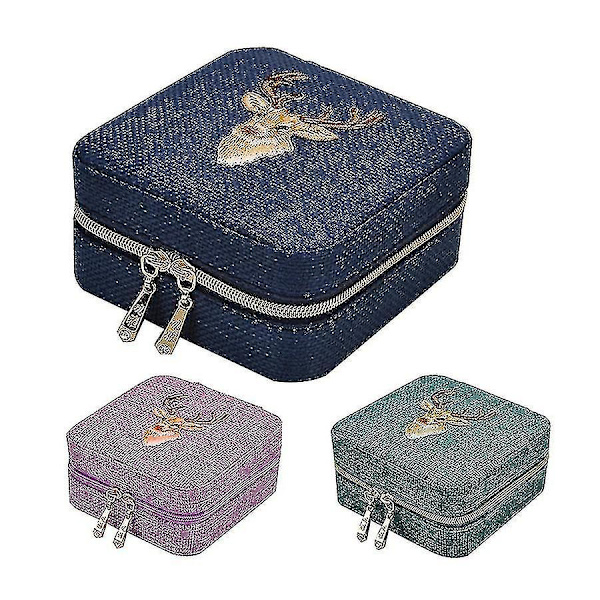 Bästsäljare Ny Linneask Multifunktionell Halsband Ring Örhängen Armband Förvaringsask Organizer Flickpresent Grön
