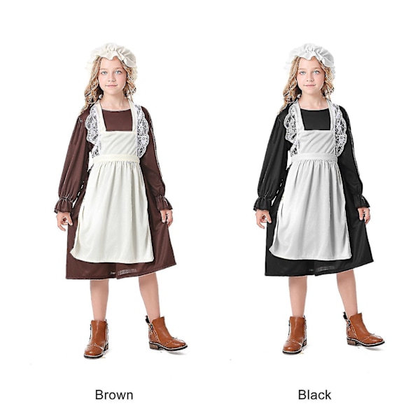 Ny Pigebarn Kostume - Fattig Pige Tjener Forældreløs Fancy Dress Kostume Victorian Fattig Pige Kostume Kjole Brown-beige L