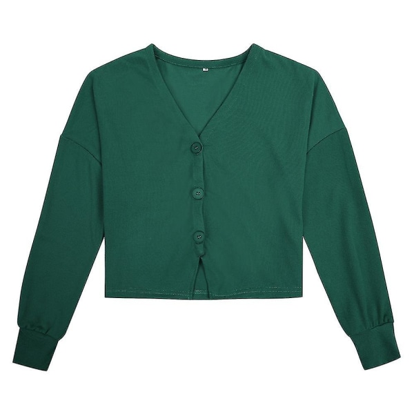Bomuld Dame V-hals Mode Design Løstsiddende Ensfarvet Casual Cardigan 15 Farver Dark Green M