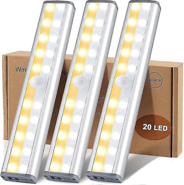 Motion Sensor Under Cabinet Lights, 20 LED USB Rechargeable Under Cabinet Lights, 3 Colors