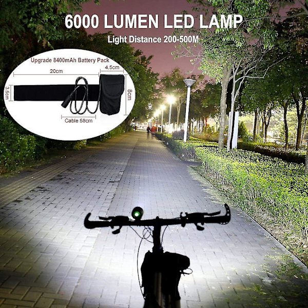 Pyörävalot, 6000 lumenia 5 LED-pyörävaloa, vedenpitävä maastopyörän etuvalo, ladattava akkukotelo, 3 tilaa pyörävalot etupäälamppu