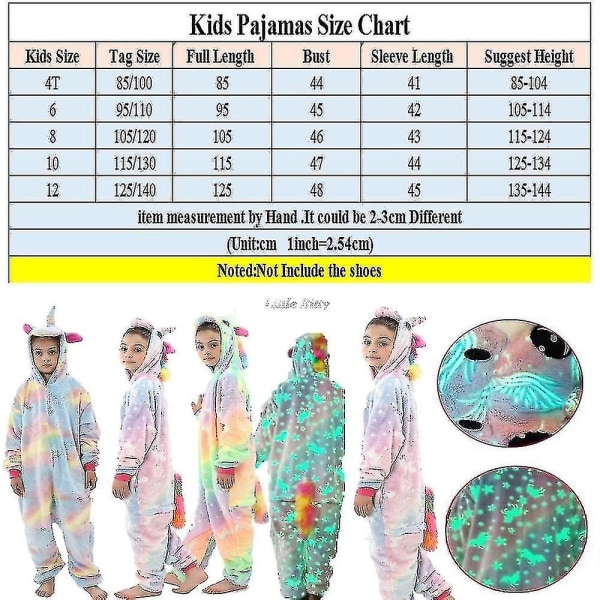 Teenagere Piger Unicorn Pyjamas 4 6 8 10 12 Years Kids Kigurumi Pyjamas Glow In The Dark Unicorn Onesie Kigurumi Kids La72 10t height 125-134cm