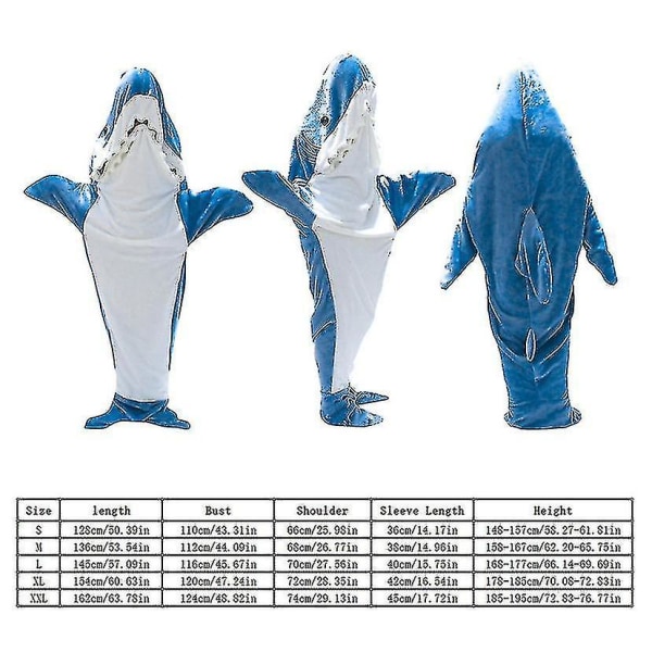 Shark Blanket Hoodie Vuxen - Shark Onesie Adult Bärbar Filt - Shark Filt Super Soft Mysig Flanell Hoodie Shark Sovsäck M