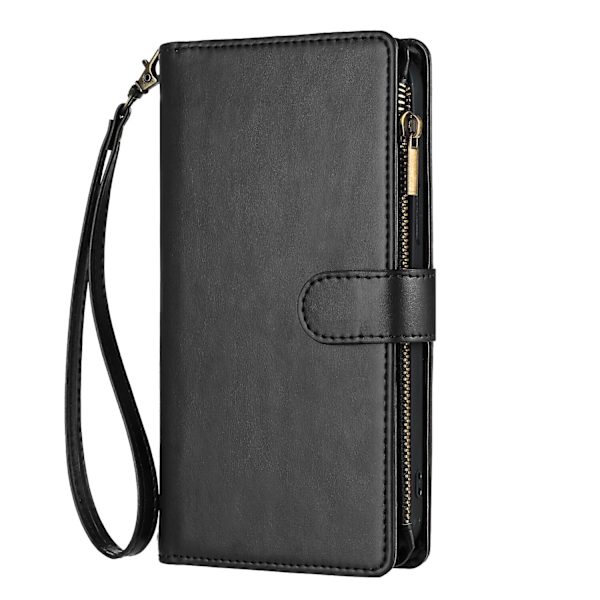Kompatibel med Oppo Reno 7 5g Lommebokveske Premium Glidelås Stor Plass Klaff PU Lær Deksel Black