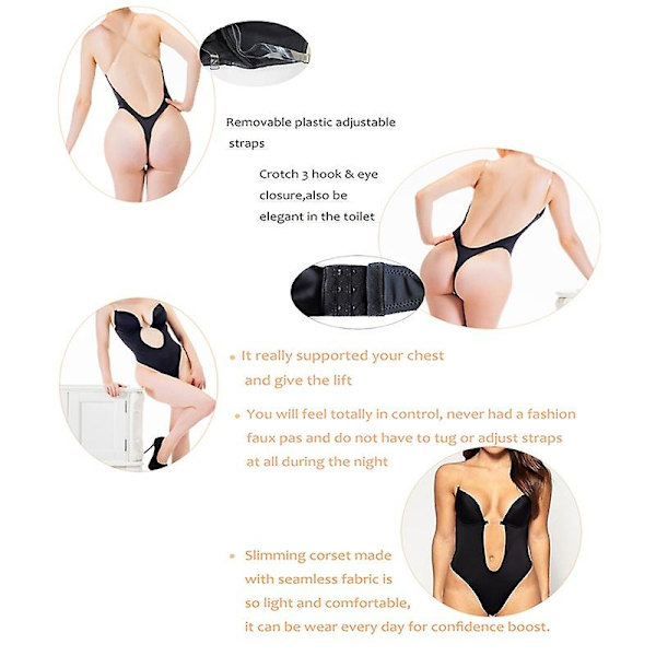 Kvinnlig Kroppsshaper Slips Rygglös BH T-string Midjetränare U-ringad Underklänning Shapewear White S
