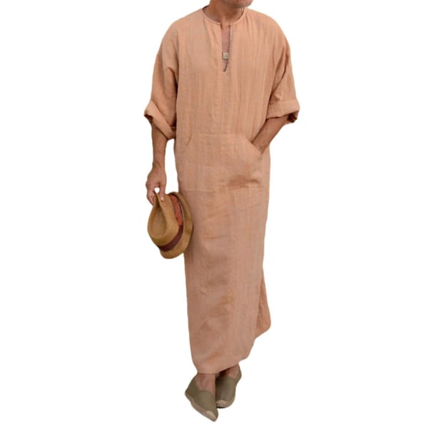 Män Arab Muslim Long Robe Kläder Casual Middle East Islamic Thobe Kaftan Robes Orange L