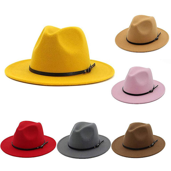 Naievear Jazz Hat med Bred Skygge Åndbar Ensfarvet Fedora Hat Vinter Blød Kvinde Hat Streetwear Rose Red