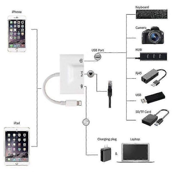 Lightning til RJ45 Ethernet LAN 10/100Mbps Netværks Ethernet Adapter med Lightning 8P til iPhone/iPad
