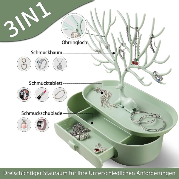 Antlers smykkestativ med skuffer, smykketrejenter, smykkeholder i plast, stativ for ørering/ring/kjede C