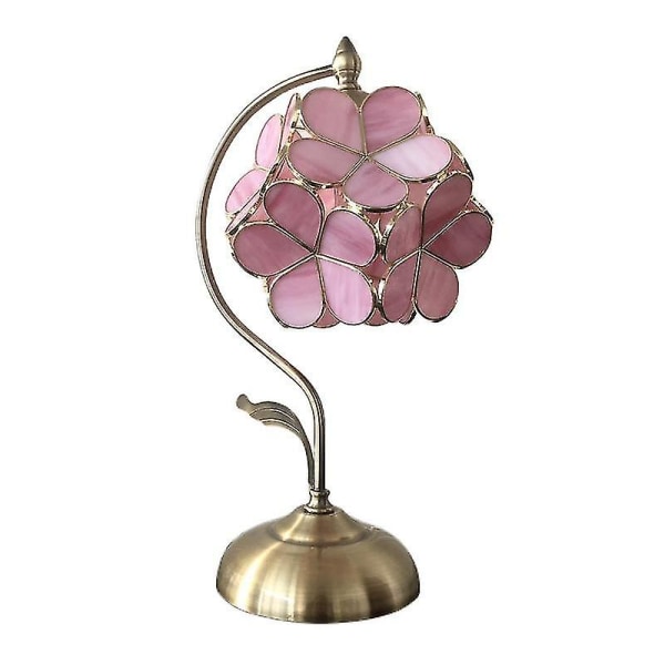 L30732 Cherry Blossom Tiffany Style Stained Glass Table Lamp With 8-inch Wide Floral Lampshade Vinta