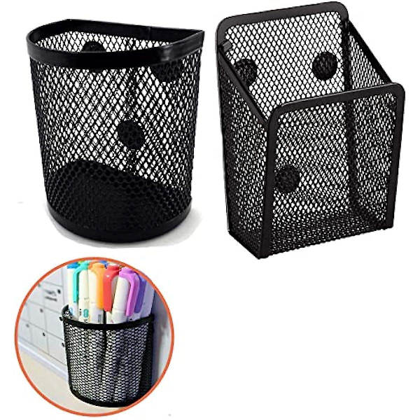 2-pack Magnetisk Pennhållare Magnetisk Markörhållare Nätförvaringskorg Organizer Med Extra Stark Magnet Nätpennhållare För Kylskåp Vittavla 1 Semicircle and 1 square