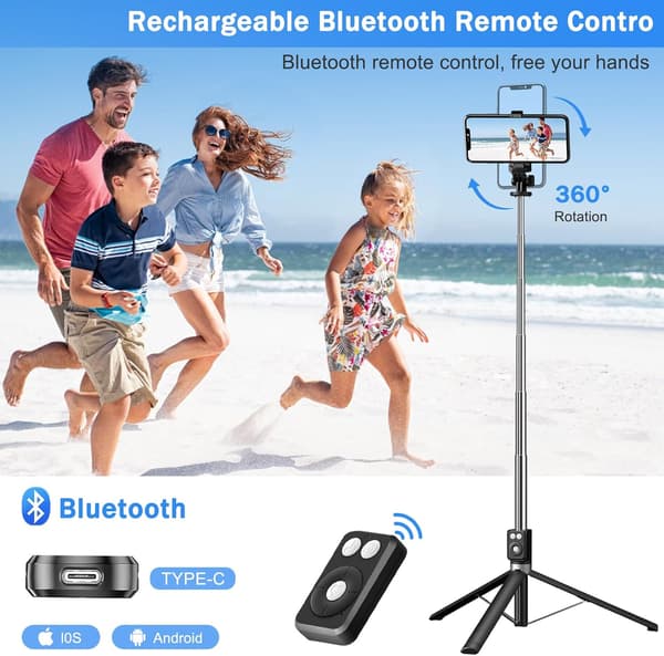 Selfie Stick Tripod with Fill Light, Phone Selfie Stick, Durable Stainless Steel Design, Bluetooth Remote Control and Stable Tripod Support