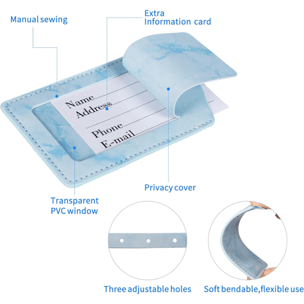 Bagasjelapper 2/4 pakke, Reise sikre bagasjelapper, PU Marmor bagasjelapper, Kuffert ID-sett, For å forhindre tap blue