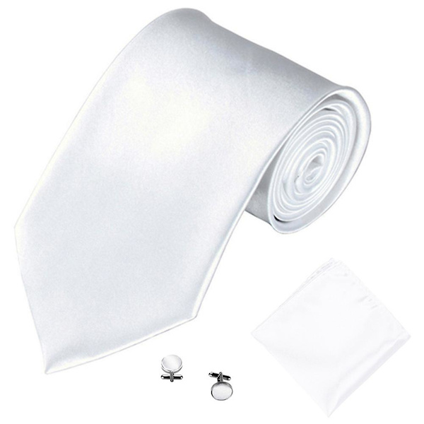 Herrar Kostym Slips Näsduk Manschettknappar Set Solid Färg Tuxedo Kostym White