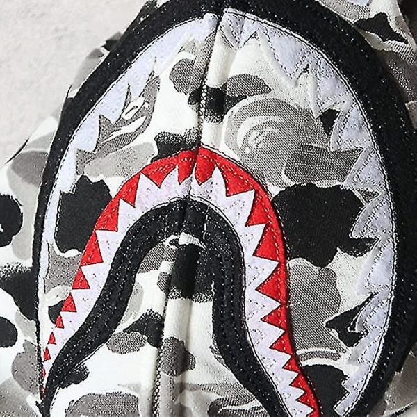 Shark Ape Bape -huppari Camo Print Polyesteripusero casual löysä vetoketjullinen hupparitakki miehille, naisille Camo Grey XL