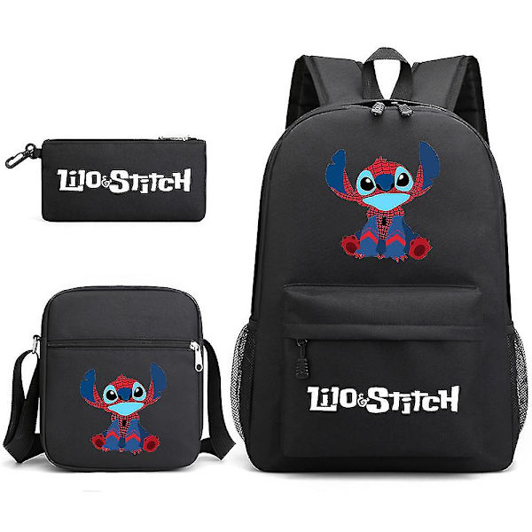 Stitch Tre-delt Skoletaske Casual Rygsæk Black 3