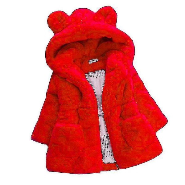 Kid Girl Pörröinen tekoturkista hupullinen takki Fleecetakki Talven lämmin  Outwear_x_y Red 7-8 Years d8f9 | Red | 7-8 Years | Fyndiq