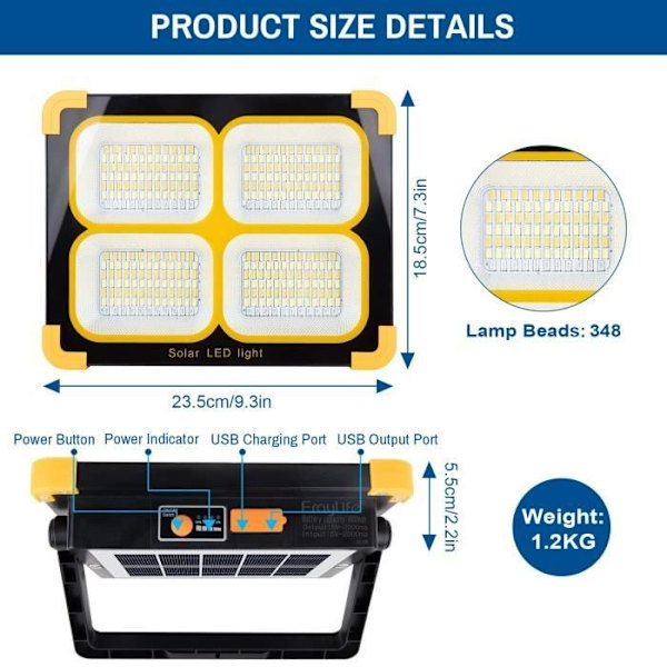 Rechargeable LED Headlamp - YANSION - 80W - 348 LEDs - Solar Panel - 4 Light Modes