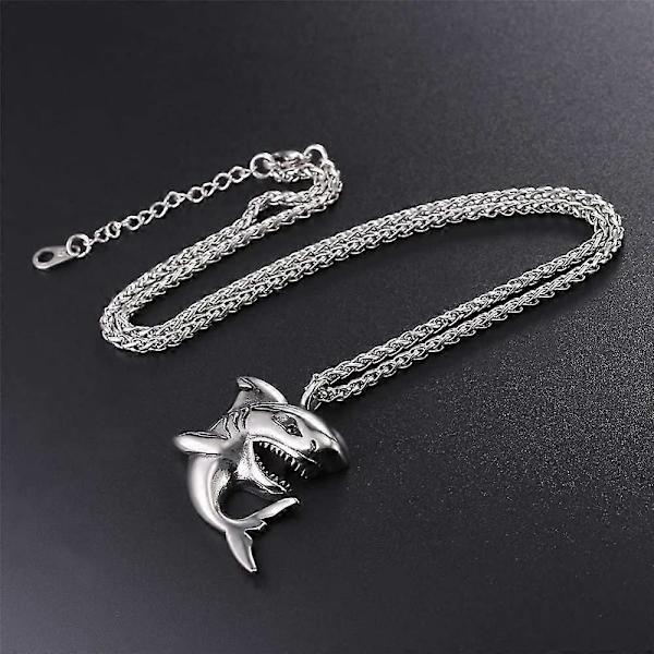 Halskæde med haj/fisk/delfin vedhæng, dyresmykker til mænd og drenge, rustfrit stål FZY [DB] 01 Shark Stainless Steel