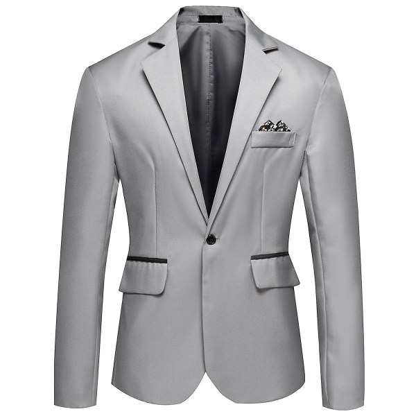 Allthemen Herr Business Casual Enknapps Naggad kavaj Enfärgad kostymjacka Grey 2XL