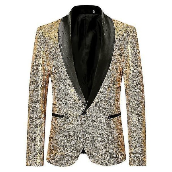 Herre mote paljett Uformell blazer Wediing feiring dressjakke gold S