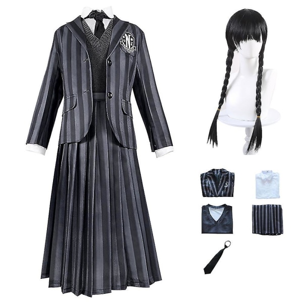 Keskiviikko Addams-sarjan puku/koristeet/peruukit naisille, lapsille, cosplay-juhlamekko, hieno pukeutuminen A with Wig One Size