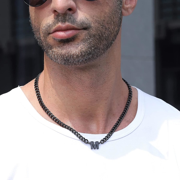 Initial A-z Cuban Link Kæde Halskæde Til Drenge Mænd Kvinder Bogstav Vedhæng Rustfrit Stål 6,5 mm 18+2 Tommer Smykker Gave Black X
