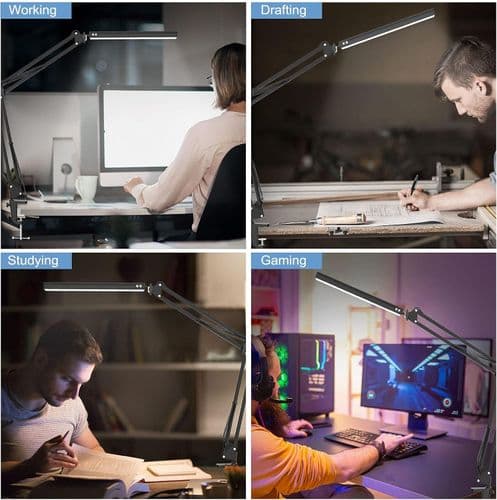 LED Desk Lamp with Clamp, Swing Arm Desk Lamp, Adjustable