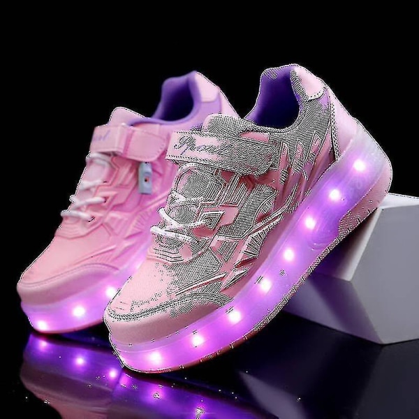 Childrens Sneakers Dobbelthjul Sko Led Light Sko Q7-yky Pink 29