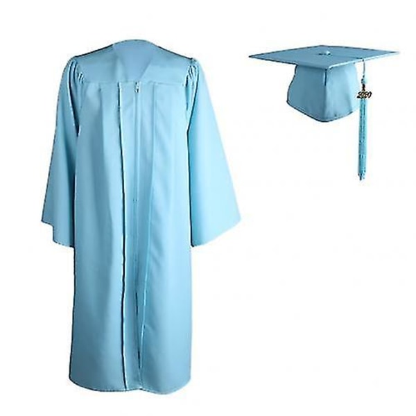 2022 Voksen Zip Lukning Universitet Akademisk Gradueringskjole Robe Mortarboard Cap Sky Blue XXXXL