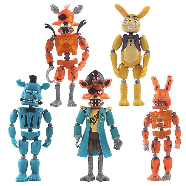 5 st Five Nights At Freddys Actionfigurer Leksak Security Breach Series Glamrock Foxy Bonnie Fazbear Pvc Dock Fnaf För Barnpresent 6pcs A